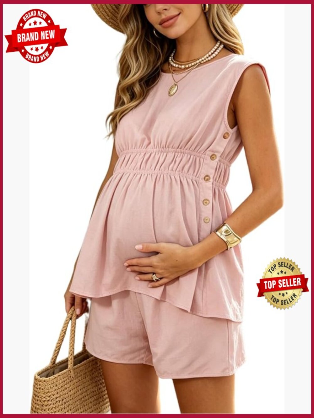 Maternity Two Piece Lounge Set Top and Shorts Summer Outfit Nursing Loungewear